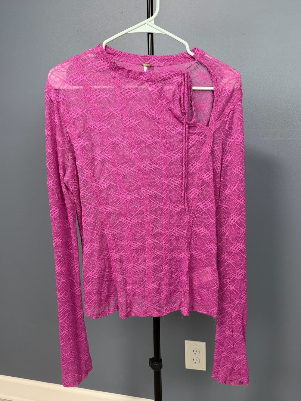 Free People Fuchsia Long-Sleeve Sheer Knit Top
